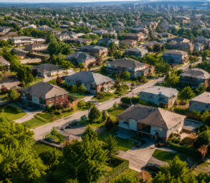 Aerial view of a neighborhood